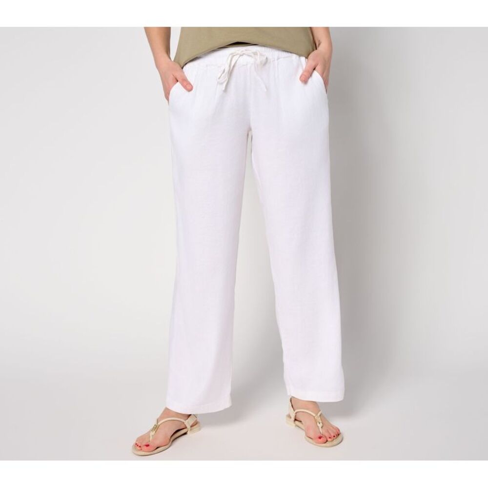 NYDJ Women's Plus Sz Pants 3X Relaxed Linen Blend Drawstring Pant White A689174